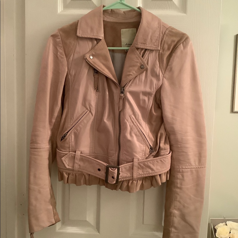 Pink leather jacket with suede accents